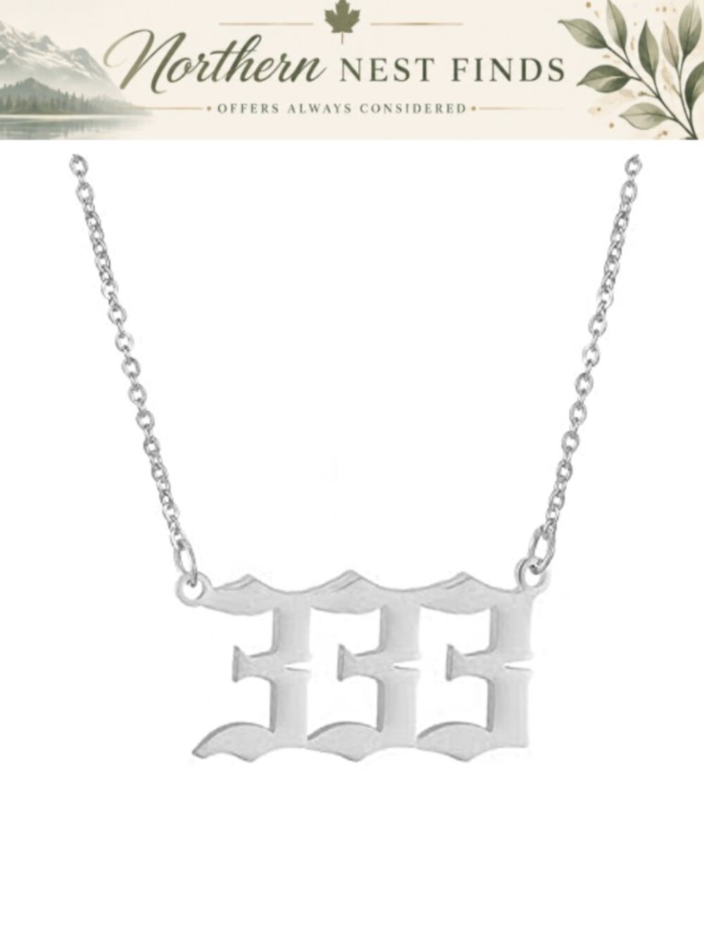 Angel Number Necklace Stainless Steel Old English Numerology Pendant Choker